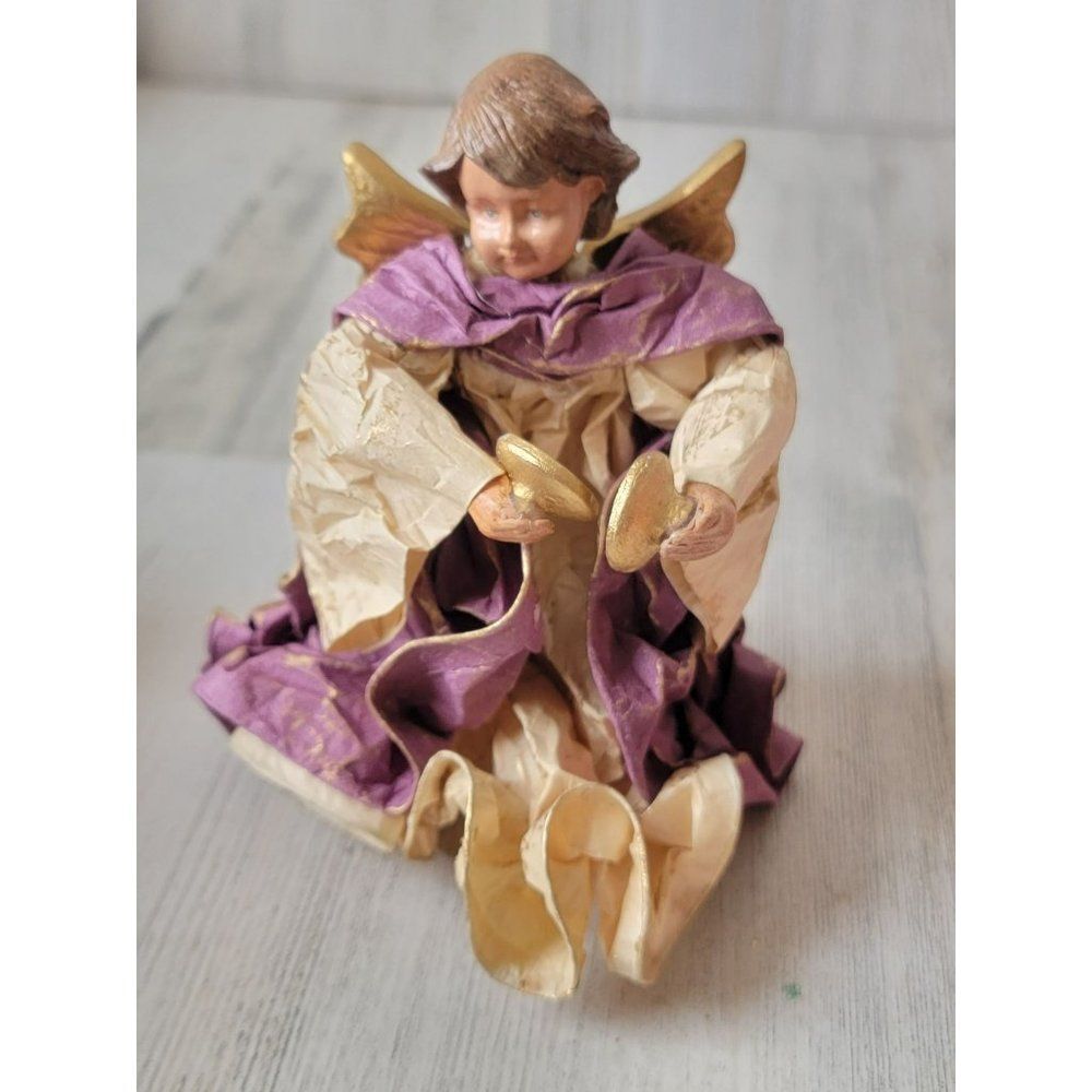 Angel tambourine instrument ornament‎ cherub purple golden Xmas